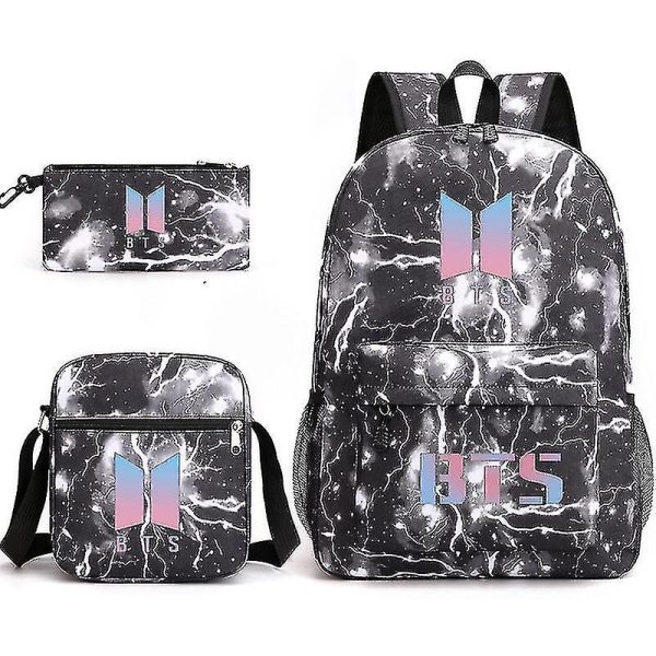 Bts Reppu Opiskelija Koululaukku Kolmiosainen set Lightning black