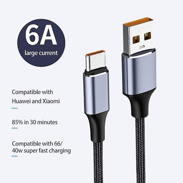 Datakaapeli Universal suurvirtapunottu lanka käämitystä estävä Kulumisenkestävä pikalataus 6a 100w USB Type-c Matkapuhelin Usb-c laturikaapeli Matkapuhelin