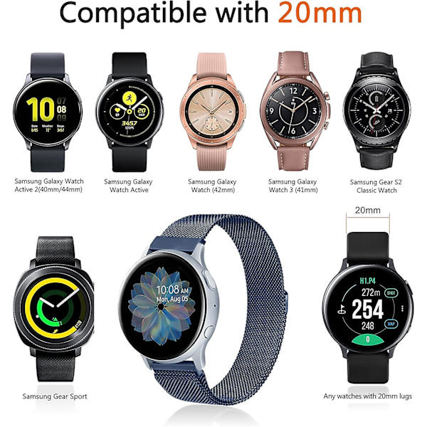 Metallbånd for erstatning av rustfritt stål for Samsung Galaxy Watch Active 2 Sapphire Blue
