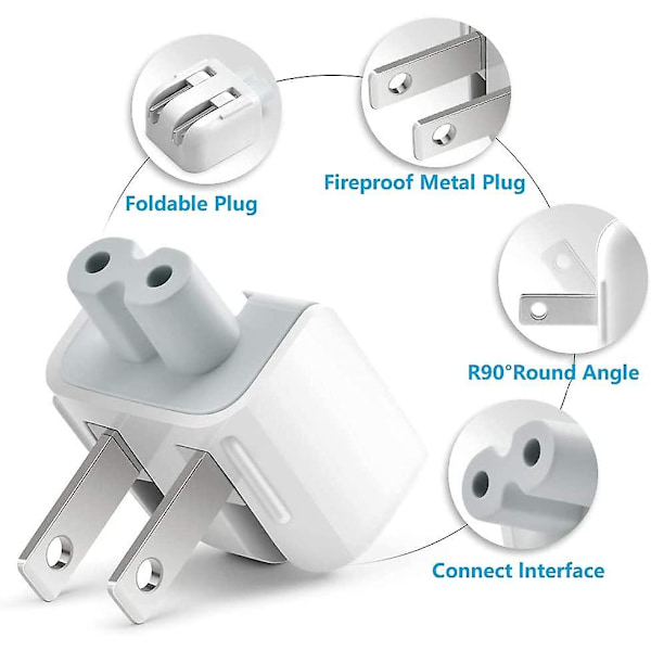 Mac AC Power Adapter Us Wall Folding Plug Duck Head, Charge Adapter Us Standard Plug Duck Head til Macbook Proairmac Ibookiphoneipodetc (2 stk)