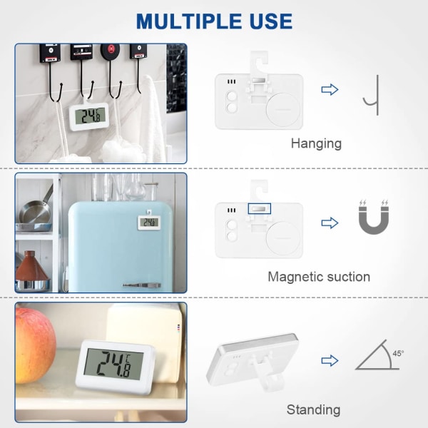 Jääkaappilämpömittari digitaalinen, jääkaapin lämpömittari, LCD-digitaalinen vedenpitävä jääkaappipakastin lämpömittari jalustalla (valkoinen)