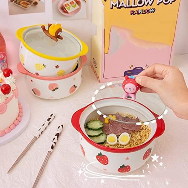 Instant Noodle Bowl Ramen Bowl med låg Køkken Store Instant Noodles Frugtsalat Rissuppeskål Bordservice (Farve: C, Størrelse: One Size)