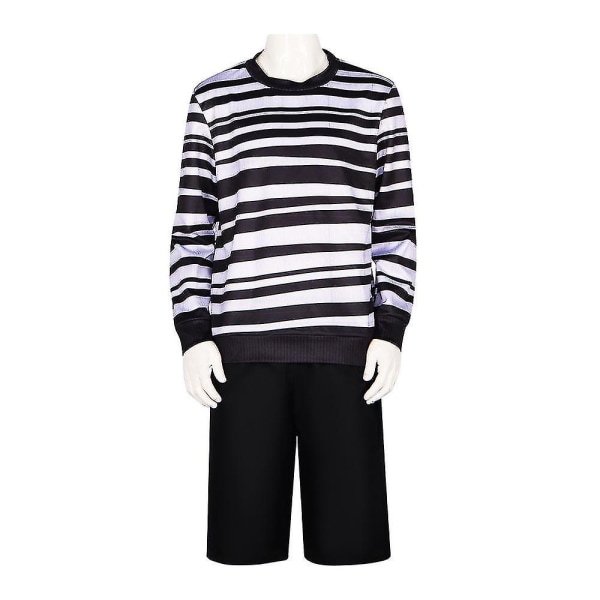 Pugsley Addams Costume Boys Onsdagsdräkt Svart och vit randig skjortahals Adults M