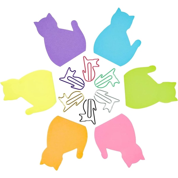 240 arkkia (8 tyynyä) Kissan tarralaput, luova kissan muotoinen set tarralaput ja 12 kpl satunnaisia ​​värillisiä söpöjä kissan paperiliittimiä