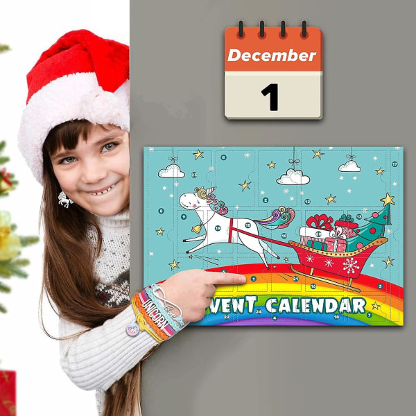 Unicorn Advent Calendar For Girl 2023 jul, 24 dagars nyheter presenter, Unicorn brevpapper, tillbehör, smycken, Countdown Days Style 3