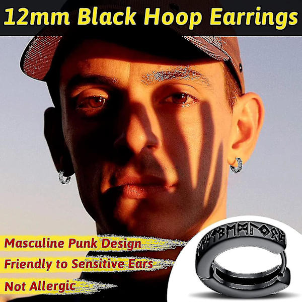 Norse Viking Runes Hoop Korvakorut Miesten Naisten 12mm Huggie Hoops Hienolla lahjapakkauksella