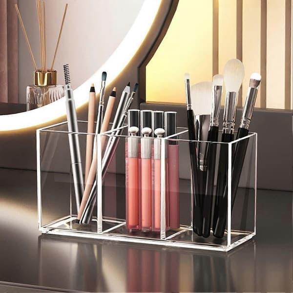 Transparent Akryl Makeupbørste Organizer – Opbevaringsboks med Flere Rum – til Lipgloss & Eyeliner A
