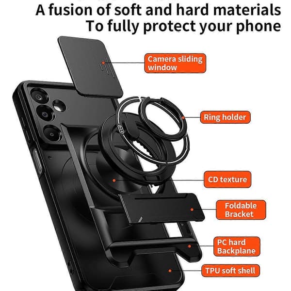 Linse Skyvevindu Multifunksjonelt Magnetisk Støtsikkert Telefondeksel til Samsung Galaxy M16 5G Titanium Gray
