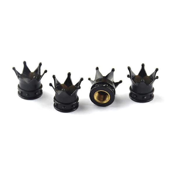 (svart) 4 kroneventilhetter Universal Bling ventilhette Krystallventilhette Rhinestone ventilhette Krom bilkroneventildeksel