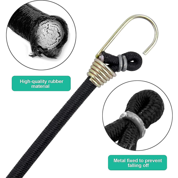 Pakke med 10 elastiske stropper, bagasjestropper med kroker, korte elastiske stropper