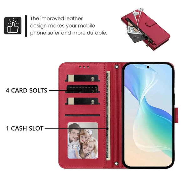PU-läder plånboksfodral med blixtlåsficka och handledsrem för Xiaomi 17T red