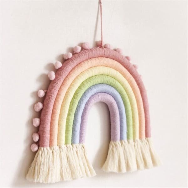 Regnbue Macrame Vægtæppe - Børnevægdekoration - Boho Stil Multicolour