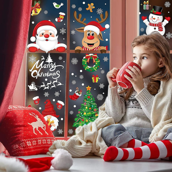 Julemærkater til glas Genanvendelige dobbeltsidede selvklæbende vinduesdekorationer Julemanden