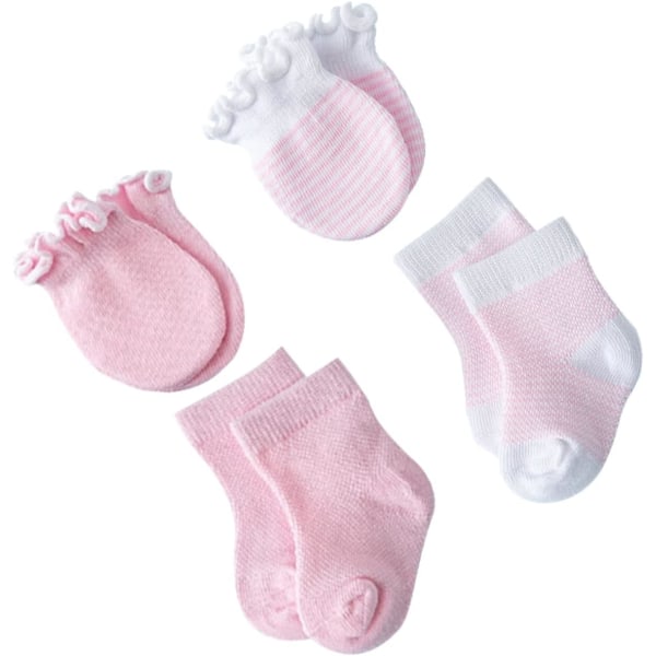 4 paria Lovely Mittens -puuvillasukat baby , vaaleanpunainen, naarmuuntumaton , anti-scratch lasten kasvotarvikkeet, käsineet jalassa vastasyntyneelle