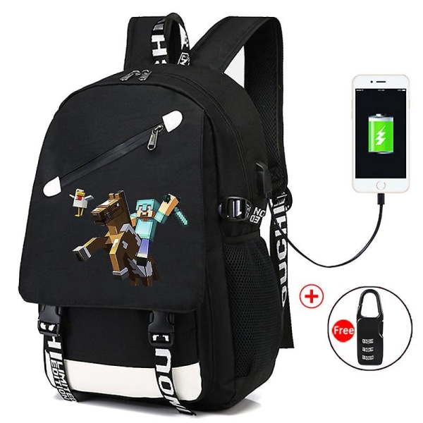 Minecraft Rygsæk Sort Usb Oplader Port Vandtæt rejsetasker Skoletaske 15 Computer Business Taske Vandtæt Mochilas Beige