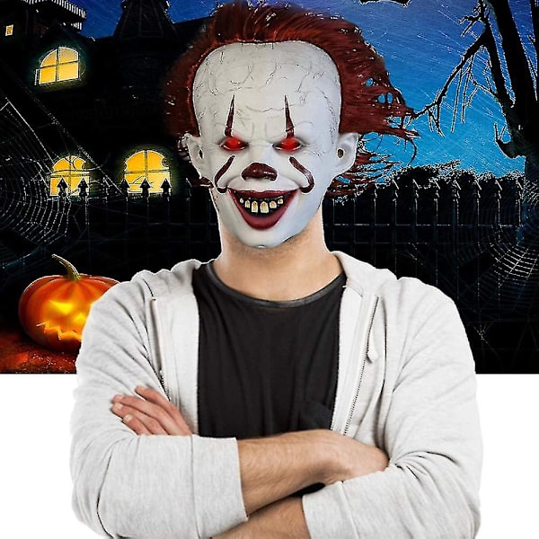 Latex Skräck LED Mask Halloween Pennywise Cosplay Clown Maskeraddräkt