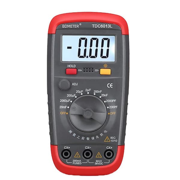 Digital Kapacitans Multimeter Kondensatortester med LCD-baggrundsbelysning og sikkerhedsetui