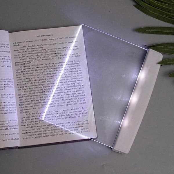Flat Book Light for Reading in Bed at Night Clear LED Book Full Page Light Panel Flat Lamp, Wireless White
