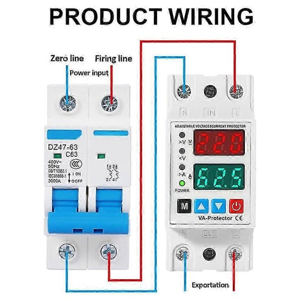 63A AC130-300V Din Rail Dubbel Display Justerbar överspänningsström och Underspänningsskydd D J2