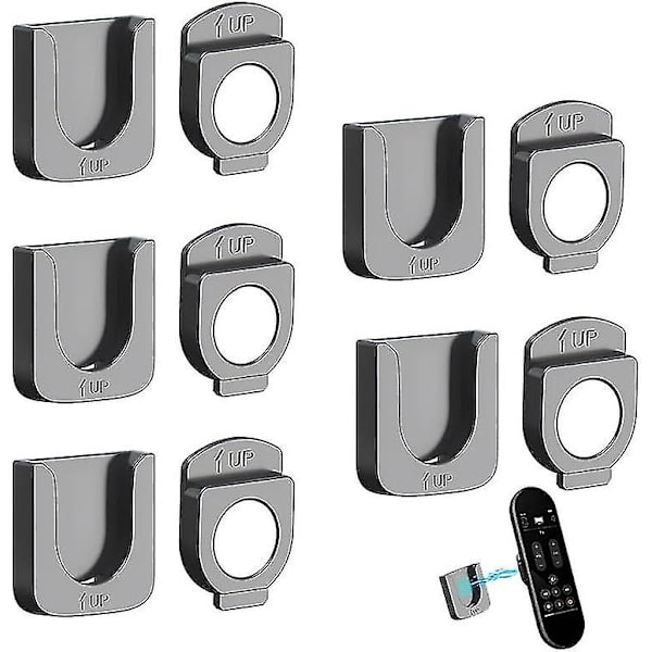 Fjernkontrollholder 5 stk Magnetisk fjernkontrollholder Veggmonteringsholdere Anti-skli fjernkontrollorganisator Hullfri Fjernkontrollholdere med sterkt grep F Black