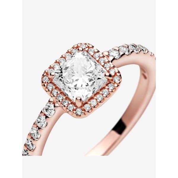 Pandora Square Sparkle Halo Ring, 14K Roséguldpläterad, Omkrets Circumference: 58mm