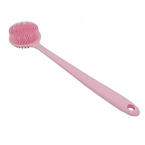 Mjuk silikon ryggskrubber duschbadkroppsborste med långt handtag, BPA-fri, allergivänlig, miljövänlig (rosa)