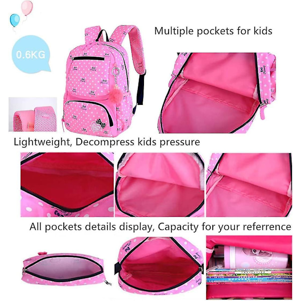 Ryggsäck Set Print 3 i 1 Bowknot Primary School Bag Travel Daypack Skolväska Kit Ryggsäck för elever (lila)