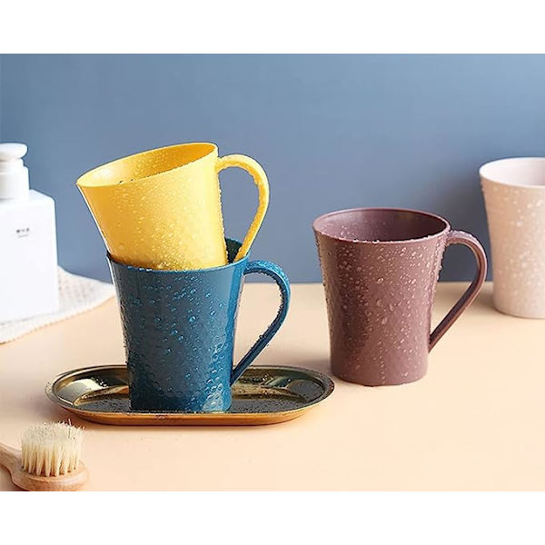 Plastglas, Återanvändbar dryckeskopp, Tandborstkopp, Tandborsthållare för badrum, Badrumsorganisation (beige, 350ML)