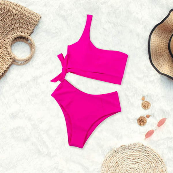 Kvinnor One Shoulder Bikini Sets Hög midja Tie High Cut Tvådelad Baddräkter