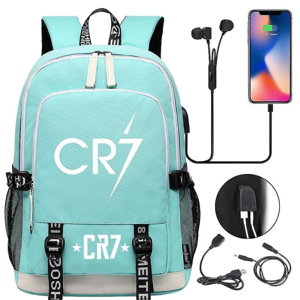Cr7 ryggsäck för tonåringar, bärbar USB laddning, multifunktionell vattentät skolväska Kapacitet dagssäck Mochilas 4