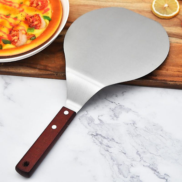Pyöreä ruostumattomasta teräksestä valmistettu pizzalapio puukahvalla pizzalapio Kotipizzalapio Ruostumattomasta teräksestä valmistettu kakkulapio Sopii helposti nostoon ja