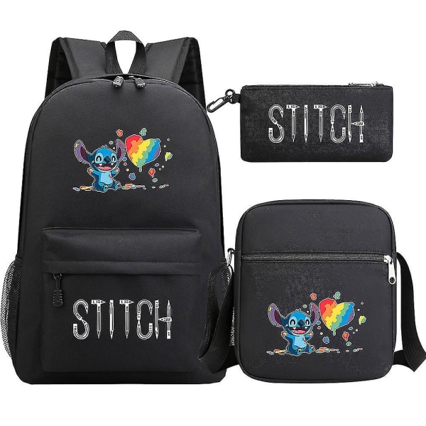 3st/ set Stitch Barnryggsäck | Cartoon Stitch Print | Case för dagis | Pojke Flicka Axelväska | Barn skolväska gåva
