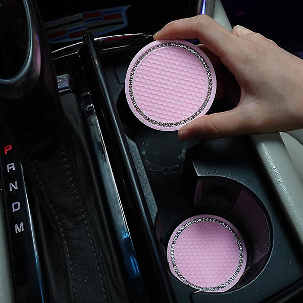 2kpl Diamond tekojalokiviä auton luistamaton vesikuppi Pad Bling -sisustus auton pullotelineeseen lasinalustan auton sisustustarvikkeet| | Pink