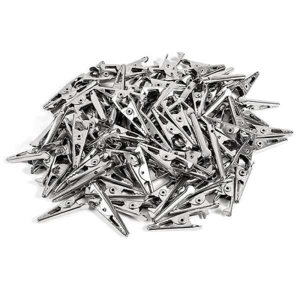 100 STK 1.06IN / 27 mm Mini Metal Alligator Clips, Krokodille Clamps Sølvfarvet nikkelbelagt testlinjefjederklemmer. Silver