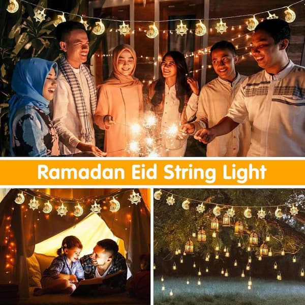LED Ramadan String Lights (20 LEDs) - 3m Decorative Lights for Eid Mubarak, Home and Garden Decor