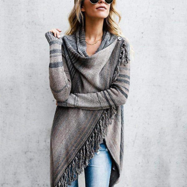 Kvinner Boho Cardigan Coat Outwear Jumper Jakke Topp Grey L