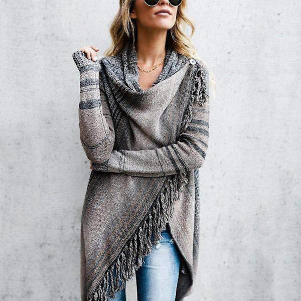 Kvinnor Boho Cardigan Coat Ytterkläder Jumper Jacket Topp Grey M