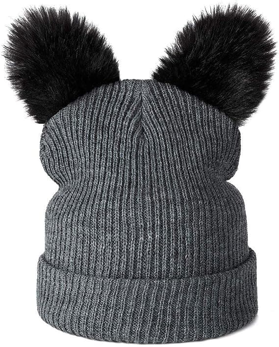 Dam flickor kattöron mössa vinter varm stickad skidmössa Grey