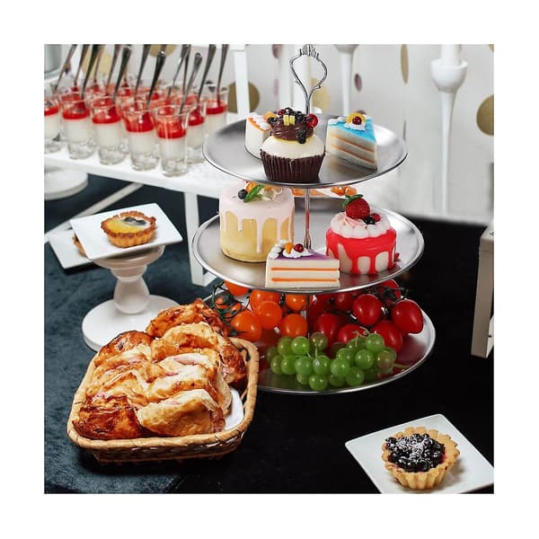 Kakefat Stål Lagdelt Cupcake Stativ 3 Lag Serveringsbrett Bord Display Cupcake Tårn Ca Silver