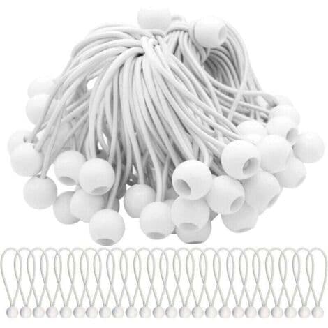 Pakke med 50 elastiske strammere, elastiske snorer med kuler, strikksnorer, elastiske kuler til markiser, telte, bannere og presenninger