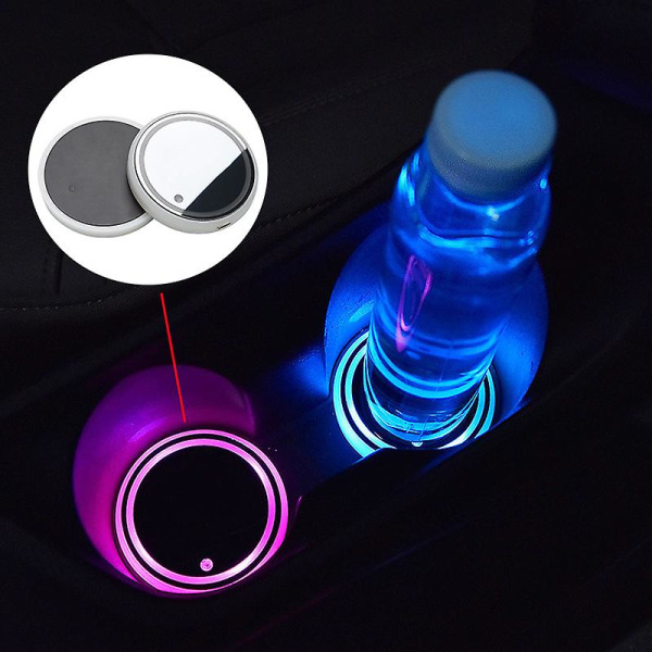 1x Auto Led Bil Kopholder Bundpude Led Hub Lampe Cover Trim Atmosfære Lampe Velkommen Light Anti-slip måtte Farverig Lys Coaster - Drikkeholdere