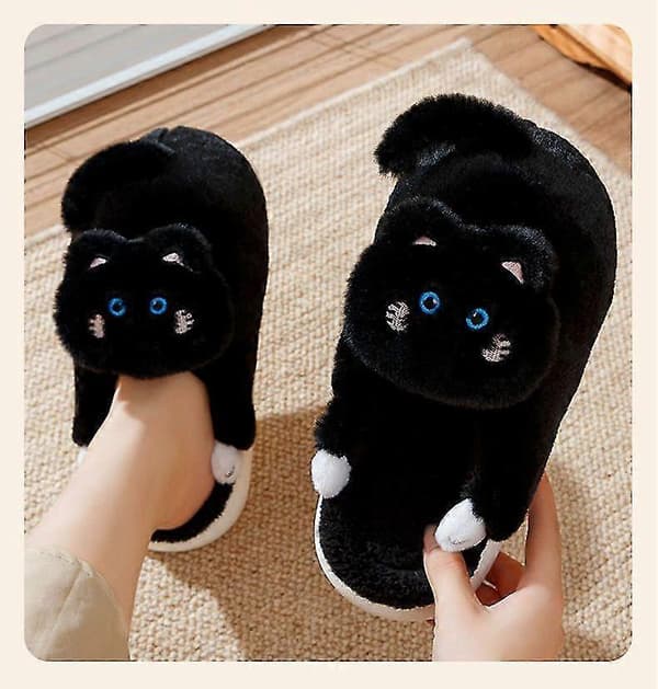 Vinterplysch Tofflor Par Kramar En Katt black m