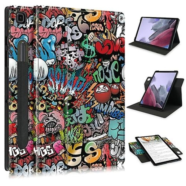 For Samsung Galaxy Tab A7 Lite 8.7 2021 T220 / T225 Lakkert 360 grader rotasjon nettbrett lærveske med holder Graffiti