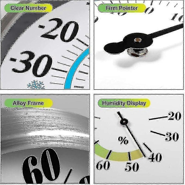 12\" Utendørs Termometer - Store Siffer Trådløst Innendørs Utendørs Termometer - 2 i 1 Termometer Hygrometer - Veggmontert Hygrometer Termometer