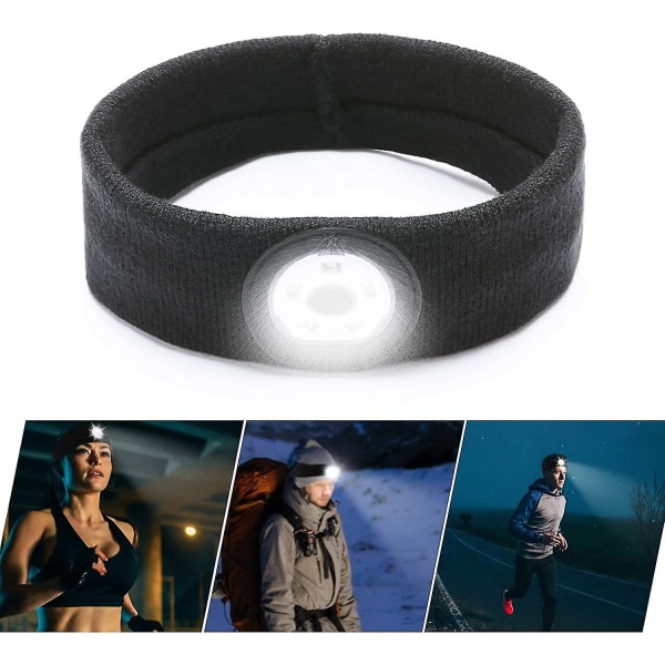 Sweatband Running Light Sport -pääpanta miehille ja naisille, 5 led-lamppua