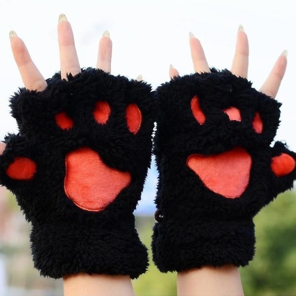 Cute Cat Claw Paw Vanter Fingerløse Vinter Kvinde Bløde Plys Handsker Damer Varme Halvfinger Handsker Moto Tilbehør Engros| | Milky white