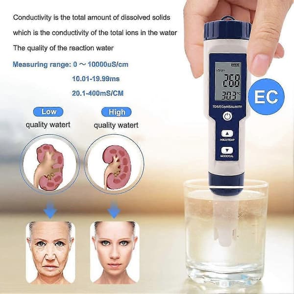 5-i-1 Vandtester Multifunktionel Vandkvalitetstester, Digital Tds/ec/salinitet/ph/temperatur Til Drikkevand, Pool, Akvarium, Fisketank, Hydrop