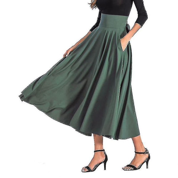 Dame Swing Lang Nederdel Plisseret Holiday Maxi Nederdele Ruched Olive Green M