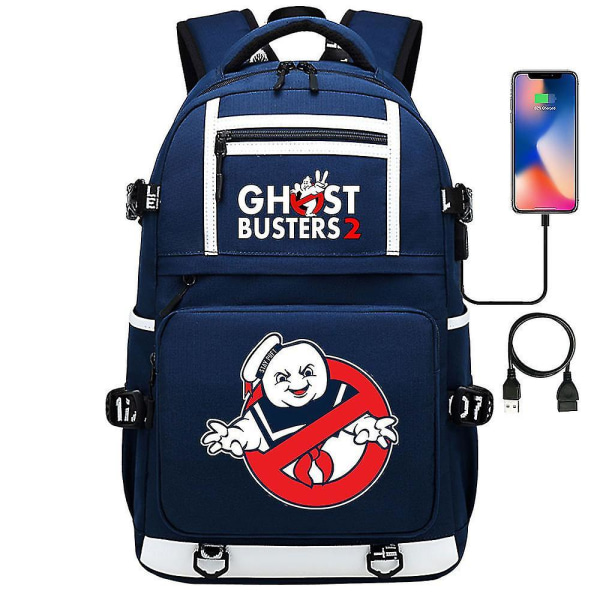 Ghostbusters Printed USB -nuorten koululaukku miesten ja naisten reppu opiskelijoille; kausaalinen matkareppu 4