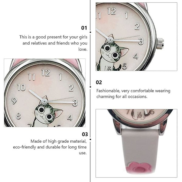 Läderarmband Kvartsklocka Flickor Watch kattklocka Barn Watch Sport Armbandsur Tid Lärare Presenter Till Flickor Pojkar Barn